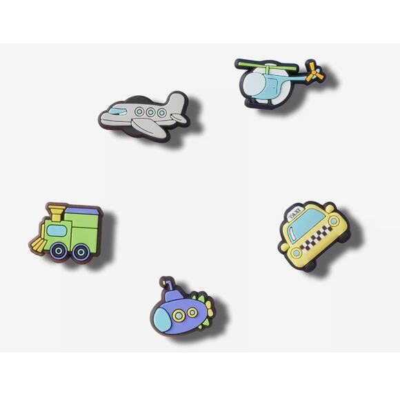 New Crocs Tiny Vehicles Jibbitz 5 Pack Submarine Taxi Train Plane Helicopter - Picture 2 of 6